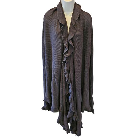 Croft & Barrow Sweaters - 36" chocolate brown knit scalloped shawl poncho office teacher sweater C&B +